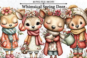 Whimsical Spring Deer Clipart, a Seasonal Illustration by HueNestify
