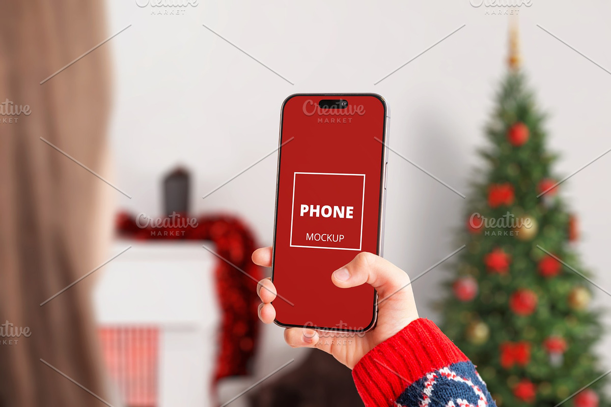 iPhone Christmas Vertical Mockup, an iPhone Mockup by RSplaneta (Photo 1 of 2)