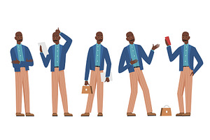Afro Businessman in Various Poses, a Person Illustration by Flashvector