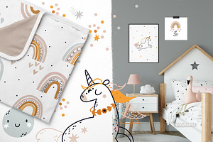 Rainbow Unicorn Clipart & Patterns