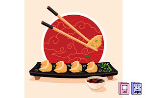 Hand Drawn Flat Gyoza, a Food Illustration by MISS CHATZ