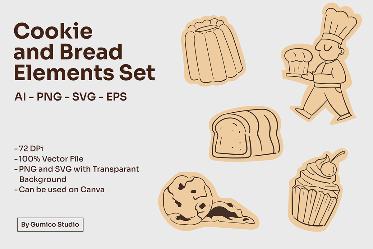 COOKIES AND BREAD ELEMENTS SET, an Object Graphic by Gumico Studio. (Photo 1 of 3)