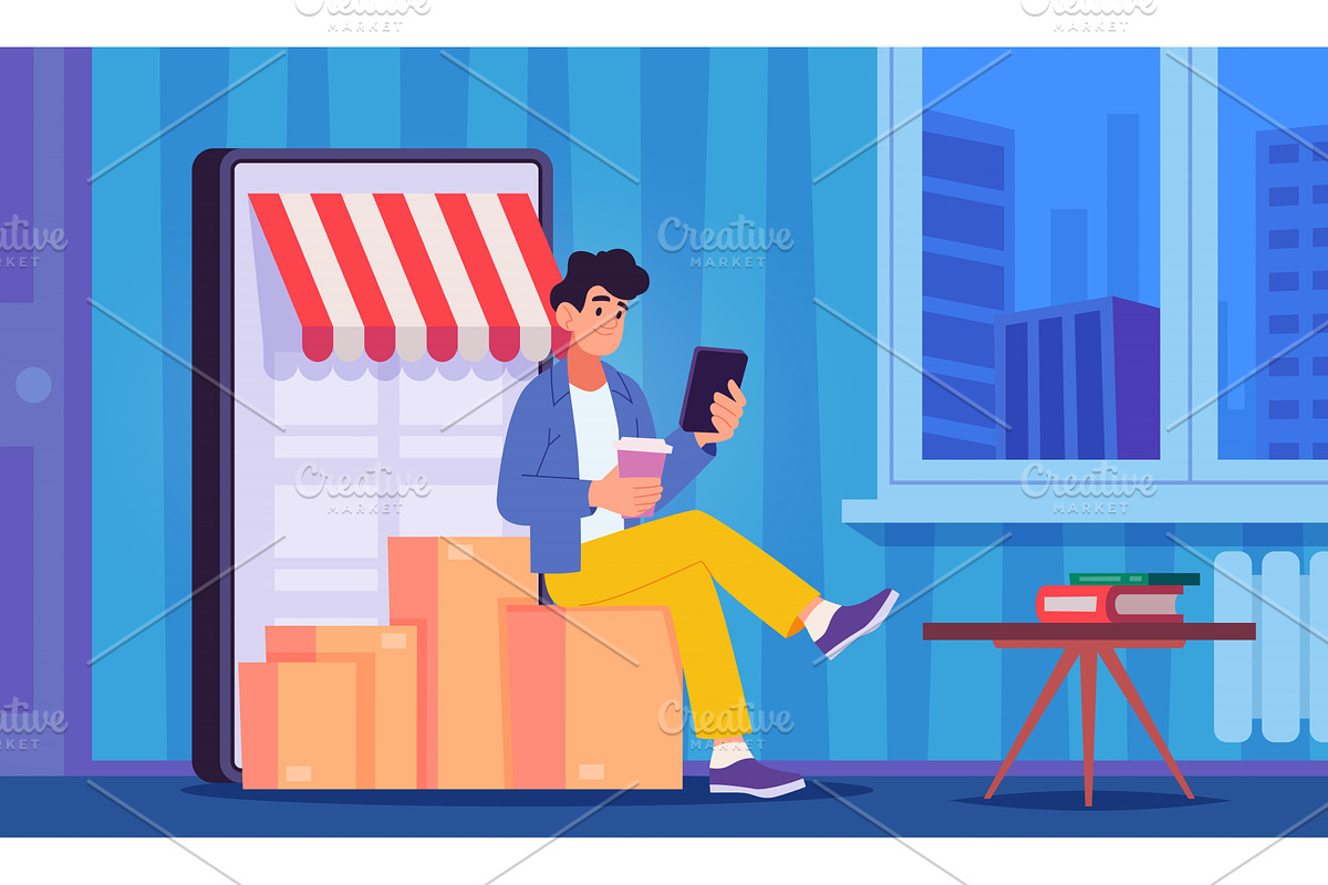 E-shop. concept illustration male, a Technology Illustration by Onyx