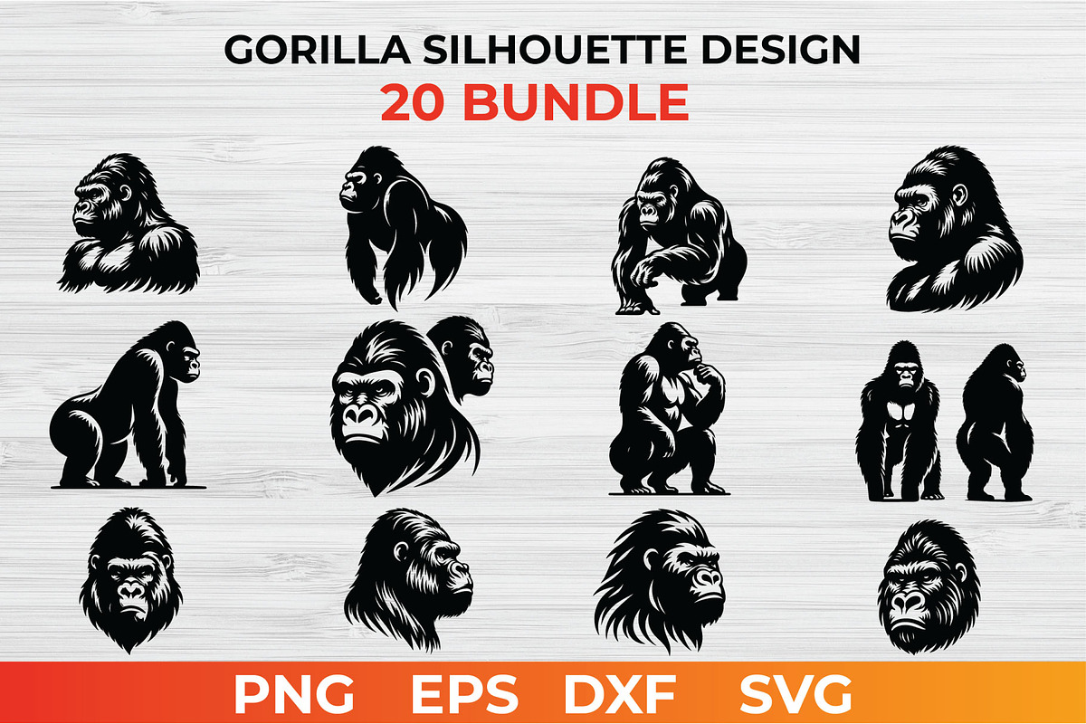 Gorilla Silhouette Design bundle, an Animal Illustration by bossdesigner (Photo 1 of 3)