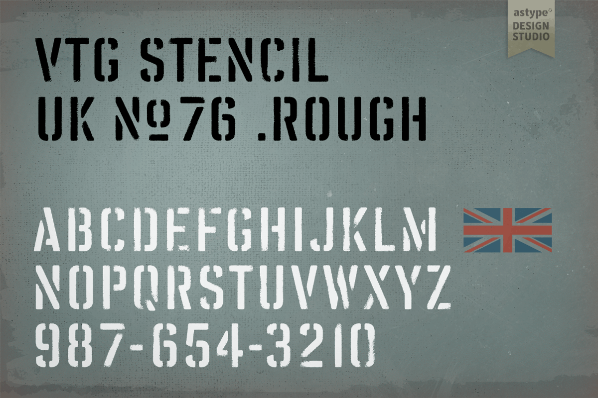 Vtg Stencil UK No. 76 - Rough, a Font by astype fonts (Photo 1 of 4)