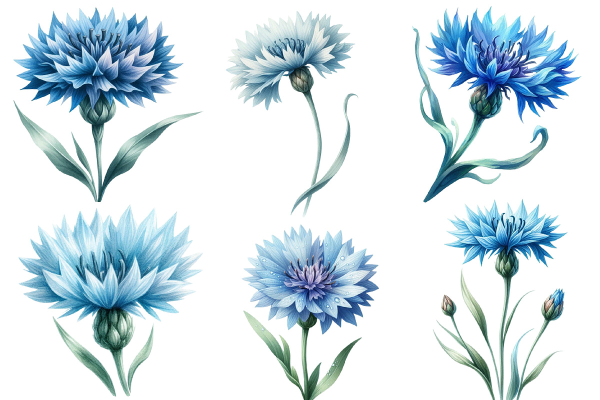 Watercolor Blue  Cornflower Clipart, an Illustration by Designworld (Photo 2 of 6)