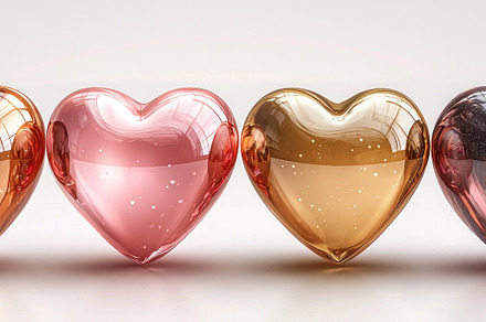 Three glittering hearts in pink, black, and gold on a soft pink background with, a Holiday Photo by José Manuel Gelpi