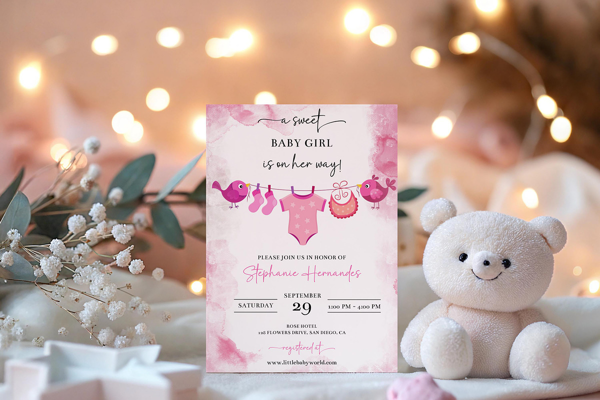 Girl Baby Clothes Baby Shower Invite, an Invitation Template by LucaTheme (Photo 3 of 5)