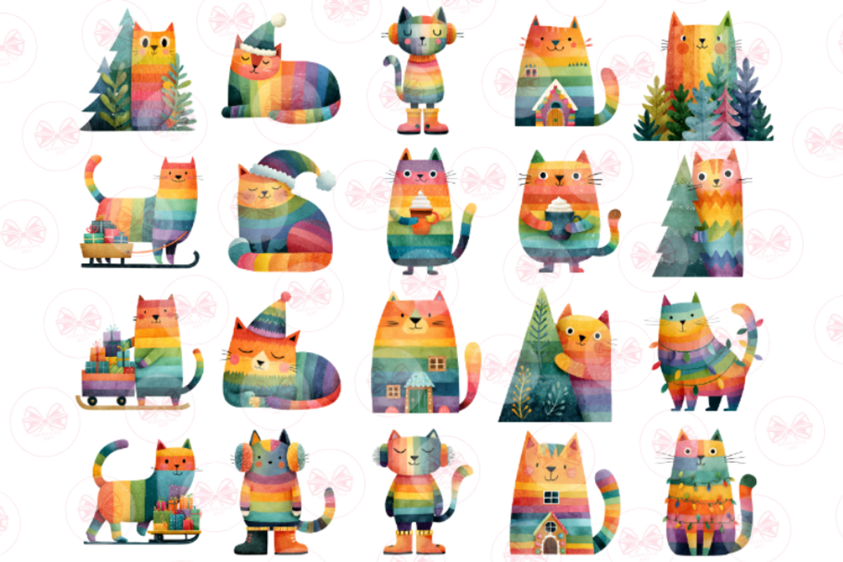 Rainbow Christmas Cat Clipart, an Illustration by Markicha Art (Photo 2 of 6)