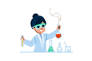 Young chemist holding flask and test, an Illustration by pikepicture
