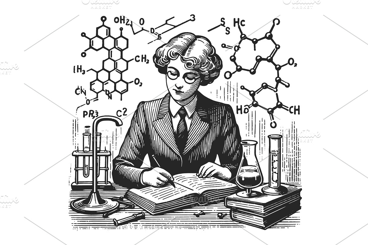 Vintage Female Scientist with, a Person Illustration by AlexArt