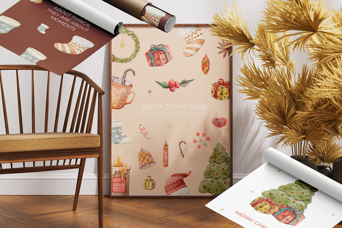 Watercolor Christmas Posters, an Illustration by KlymchukArtworks (Photo 2 of 9)