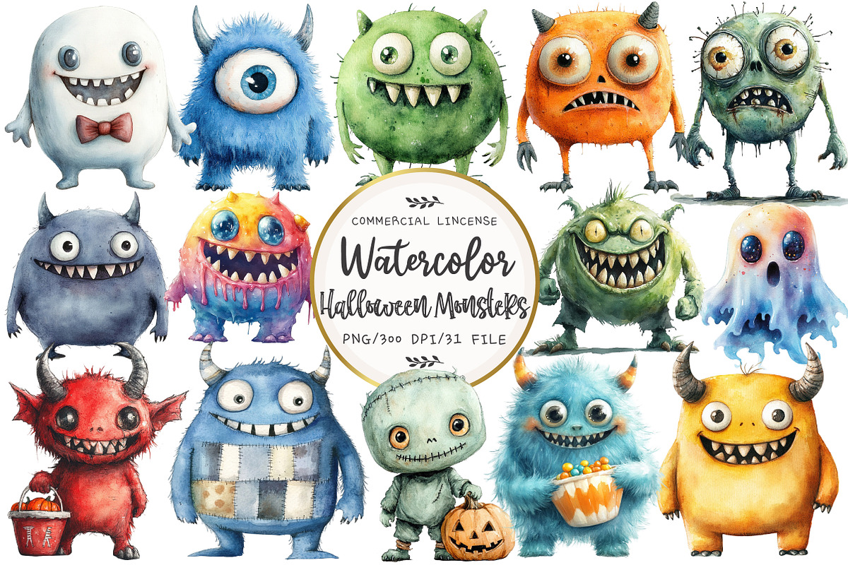 Halloween Monsters Clipart, an Illustration by OK Design (Photo 1 of 5)