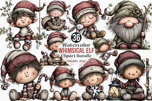 Watercolor Whimsical Elf Clipart, an Illustration by Canvas Craft
