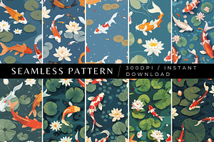 10 Koi Pond Zen Seamless Patterns