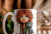 Whimsical Girl and Cat Clipart Set, a Person Illustration by one-touch (Thumbnail 3 of 18)