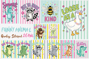 Funny Animal Quotes Striped Bundle, an Illustration by Daily.Designs