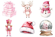 Watercolour Pink Christmas Clipart, a Seasonal Illustration by CitraGraphics (Thumbnail 2 of 7)