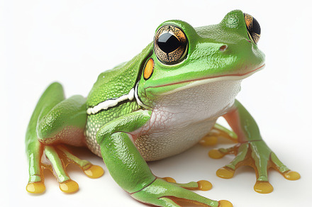 Green tree frog on white background, an Animal Photo by Pixeness