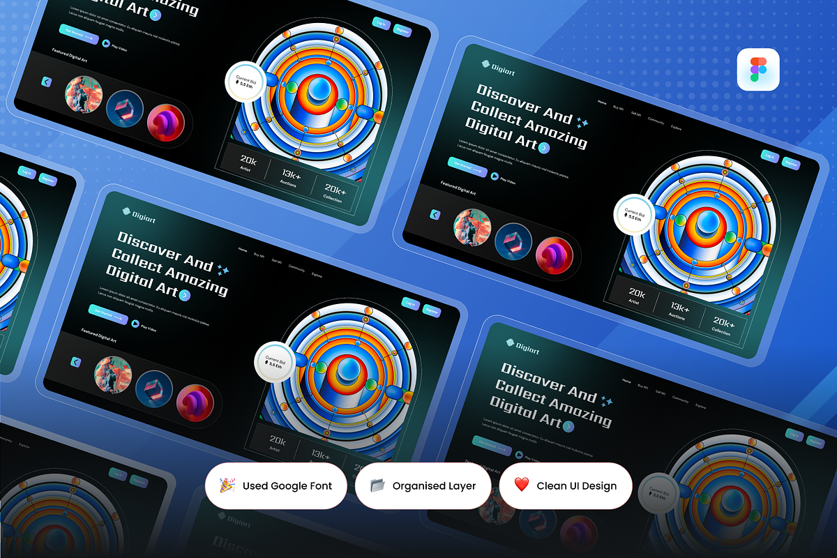 Digiart Nft Marketplace Hero Header, an UI Kit Template by SquidPixey (Photo 2 of 3)