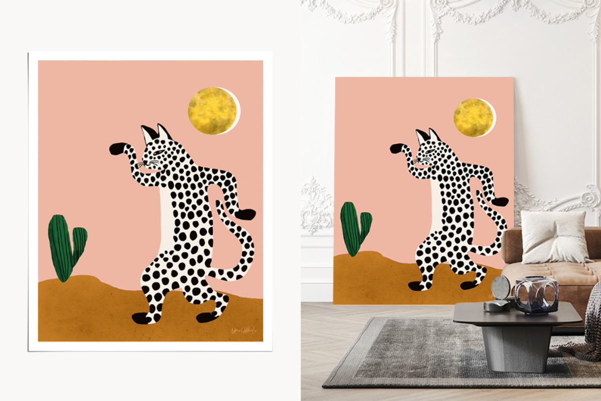 Jazzy Wild Cat Art Printable, an Illustration by The Wall Art Mockup Shop