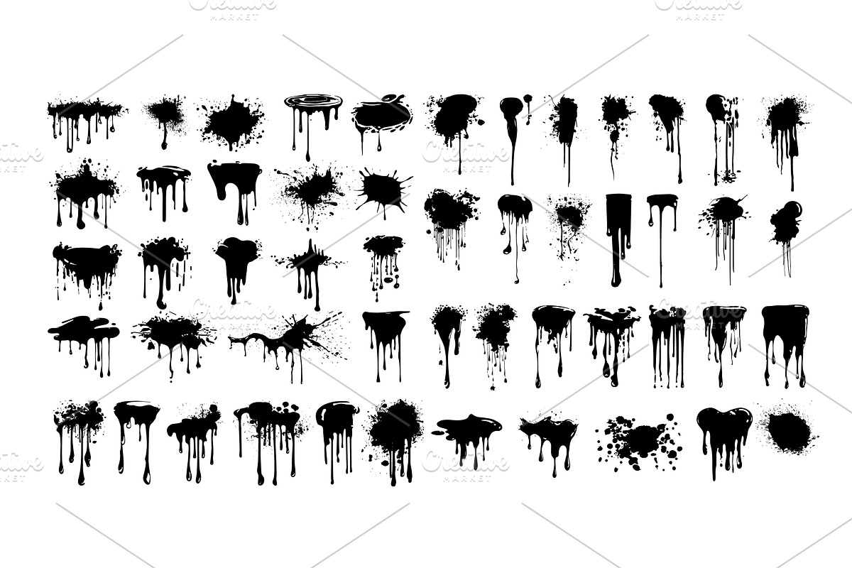 Paint drip splatter black vector set, an Illustration by Onyx