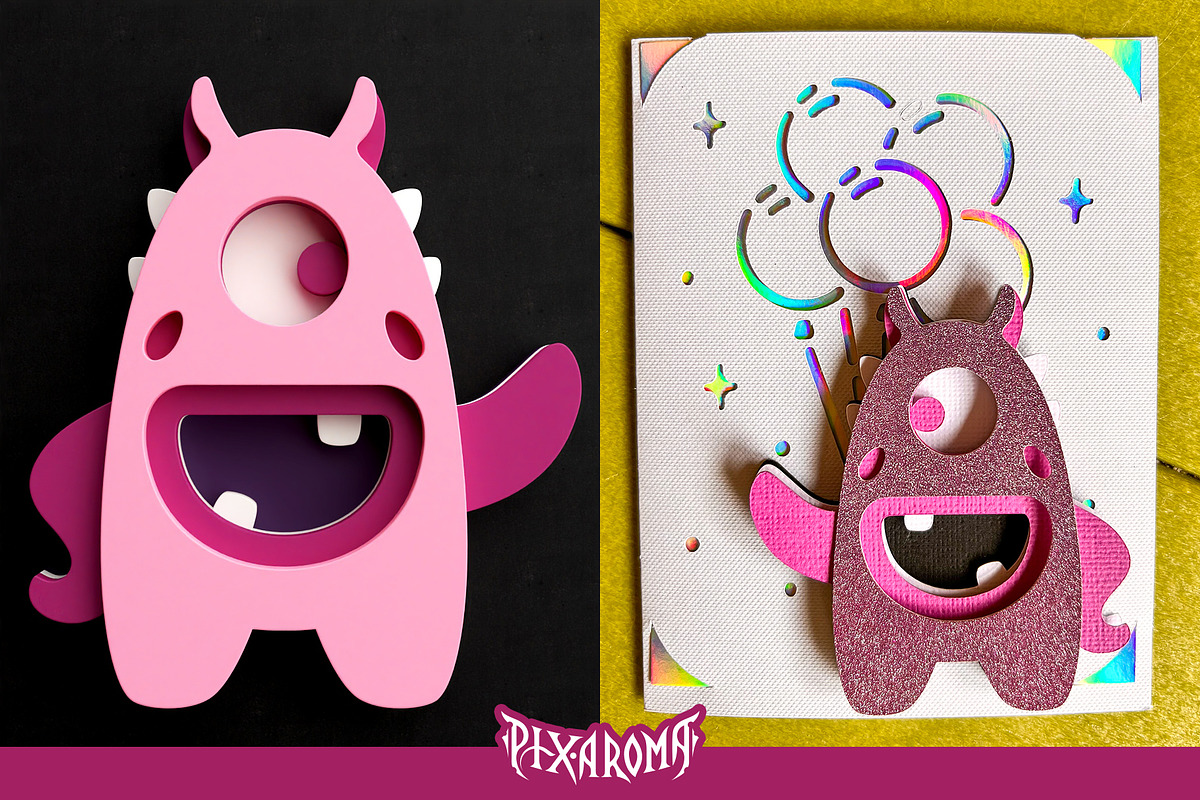 10 Cute Monsters 3D Layered Cut File, an Illustration by pixaroma (Photo 12 of 13)
