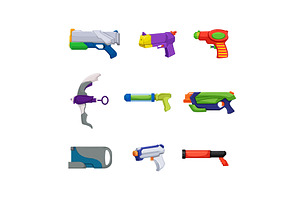 Water Gun Toy Set Cartoon Vector