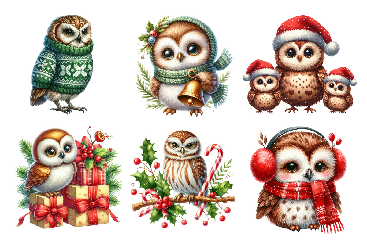 Christmas Owls Clip Art Bundle, an Illustration by SinaCreation (Photo 3 of 7)