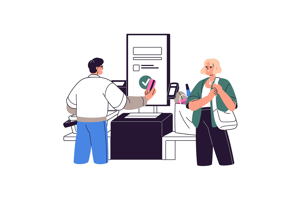 People pay at store checkout set, a Person Illustration by PaperTrident (Photo 7 of 11)