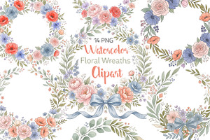 Watercolor Floral Wreaths Clipart, an Object Illustration by CraftArtStudio