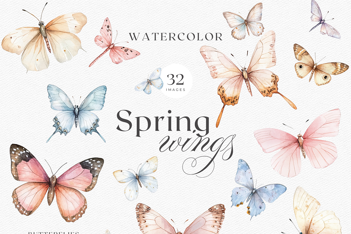Spring Wings - Butterflies Clipart, a Decorative Illustration by ThaismotaCreativeCo (Photo 1 of 6)