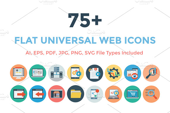 75 Flat Universal Web Icons