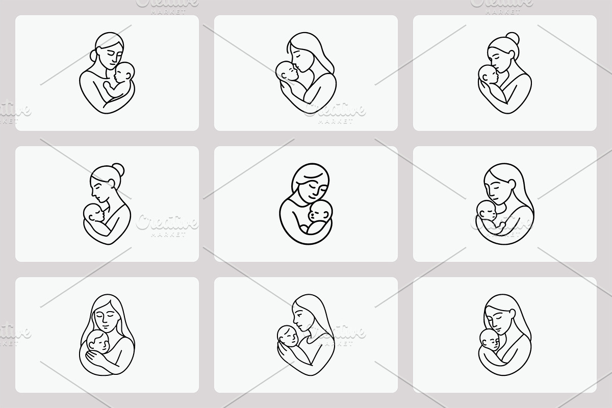 Mother baby logo bundle line art, an Outline Icon by Vectorium Studio (Photo 1 of 2)