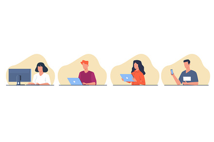 People sit at their computers, a Technology Illustration by YummyBuum