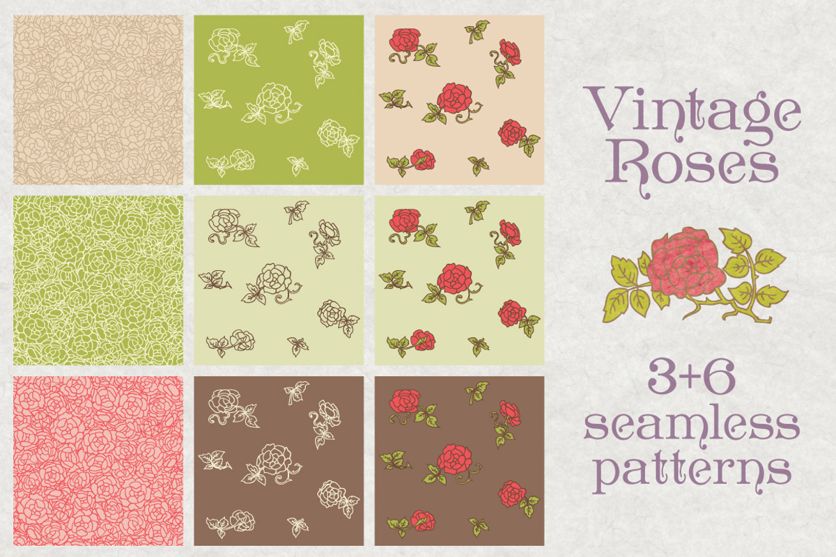 Vintage roses elements & brushes preview 4