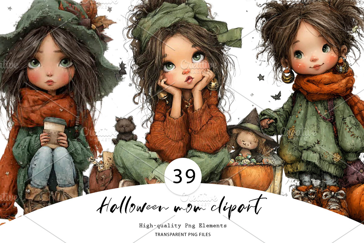 Halloween mom clipart, a Seasonal Illustration by CreationArt (Photo 1 of 7)