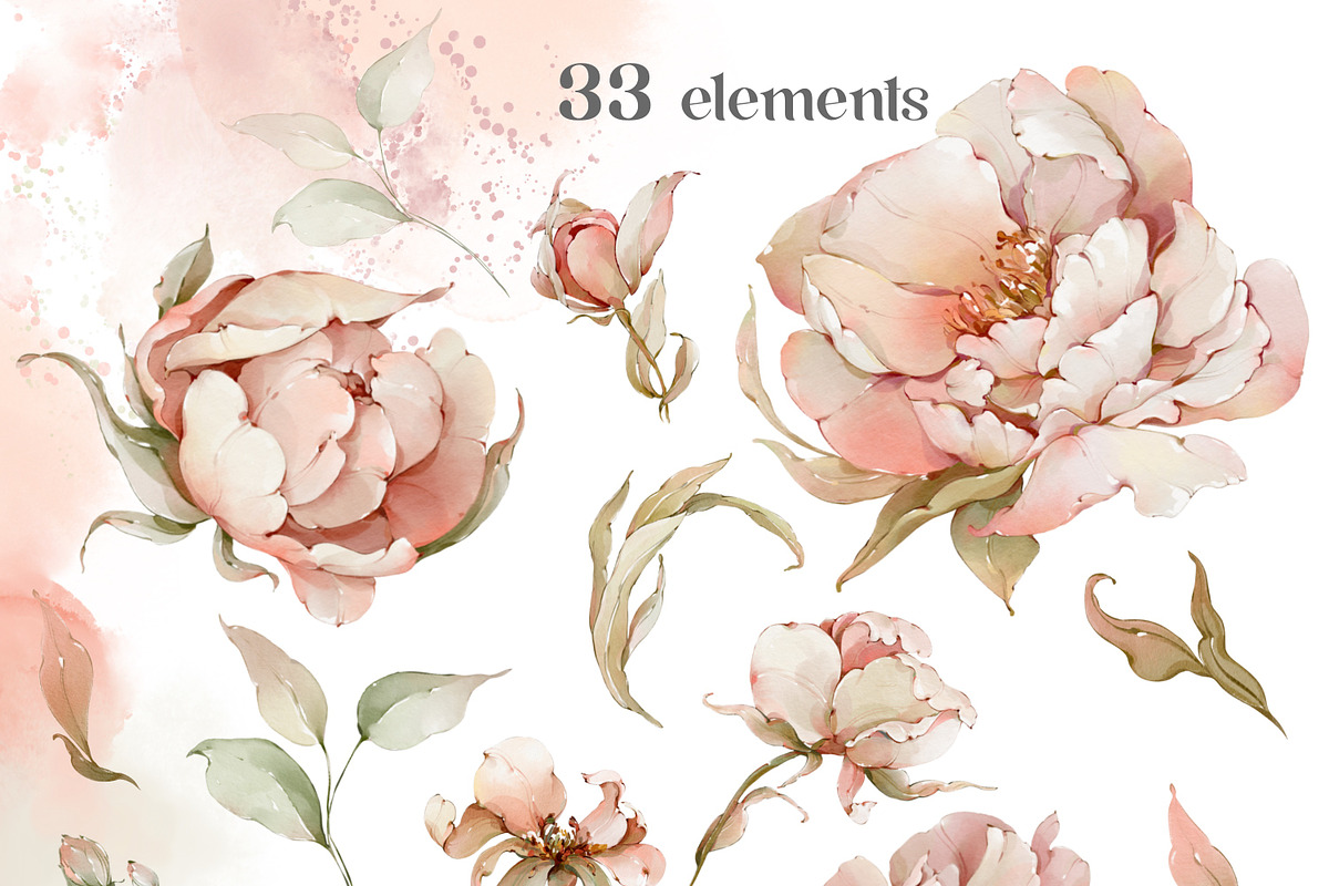 Watercolor flowers summer peony set, a Decorative Illustration by Edith’s World (Photo 3 of 13)