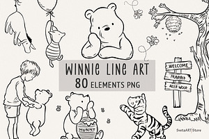 Winnie the Pooh Line Art Clipart