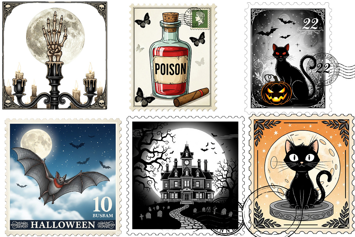 Halloween Postage Stamp Sublimation, an Illustration by DreamArtGraphic (Photo 3 of 5)