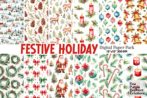 Watercolor Christmas Holiday, a Pattern Graphic by Fine Purple Elephant