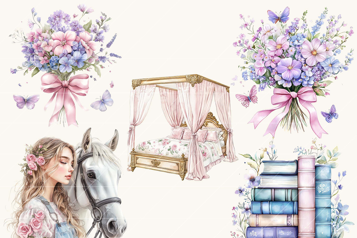 Watercolor Pastel Princess Clipart, a Person Illustration by SparkyDesignsUS (Photo 6 of 9)