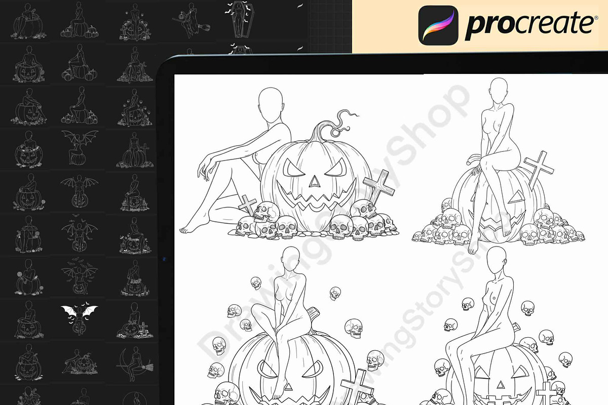 120 Procreate Halloween Anime Stamps, a Brush Add-On by DrawingStoryShop (Photo 5 of 6)