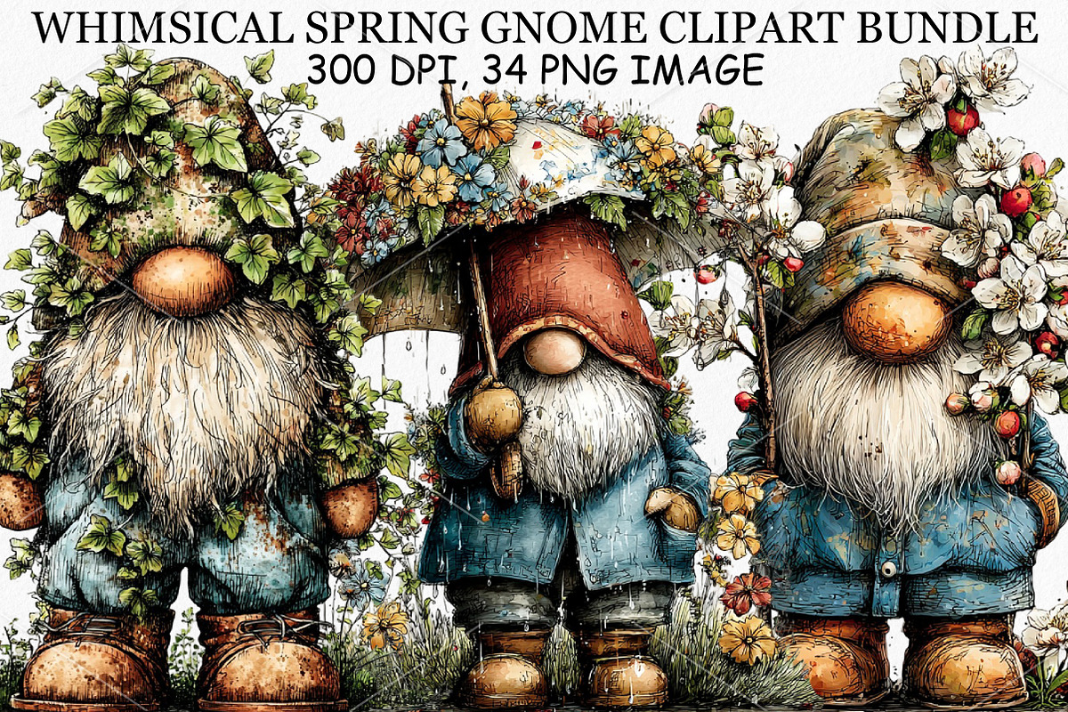 Whimsical Spring Gnome Clipart PNG, an Illustration by Canvas Craft (Photo 1 of 7)