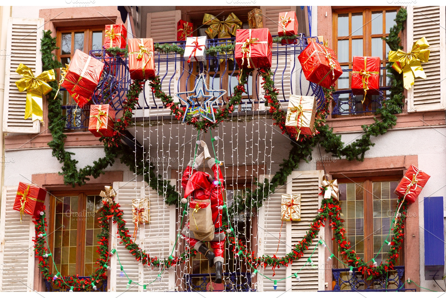 Christmas Decorated Balcony with, an Architecture Photo by kavalenkava