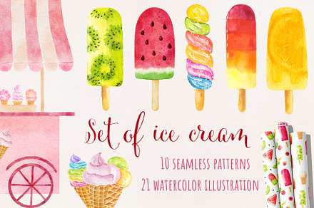 Ice cream watercolor collection
