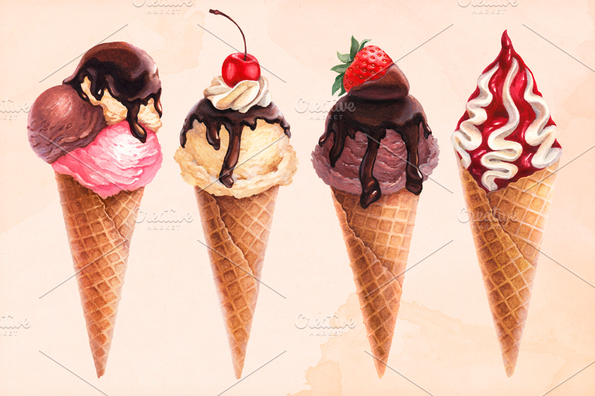 Ice cream illustrations kit, a Food Illustration by Sundra (Photo 1 of 9)