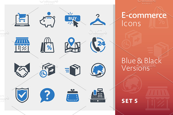E Commerce Icons Set 5 Blue Series