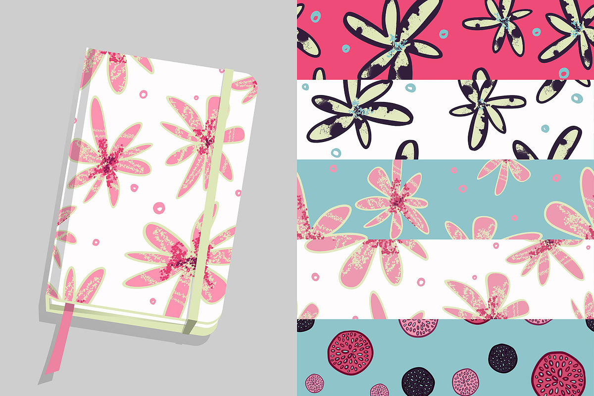 Decorative flowers - 7 patterns, a Pattern Graphic by FER by Ekaterina Kazakova (Photo 2 of 7)