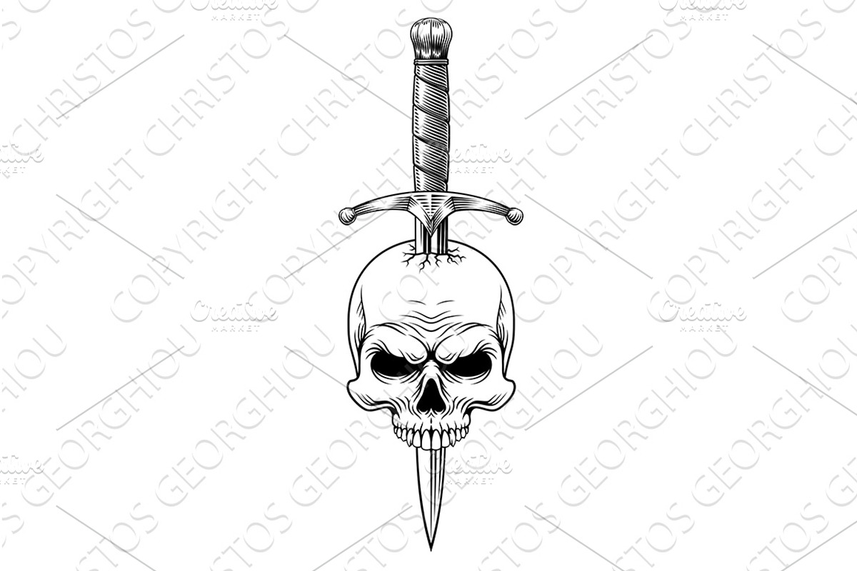 Skull Dagger Knife Tattoo Grim, an Illustration by Christos Georghiou